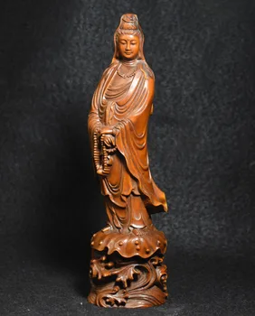 

wedding decoration Chinese buddhism boxwood wood exquisite stand Kwan-yin Guan Yin buddha Statue