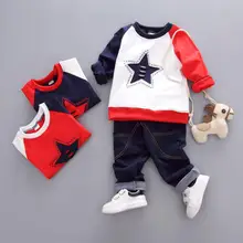 Новая детская одежда для мальчиков, одежда для маленьких девочек на весну и осень, спортивный костюм для девочек, футболка с длинными рукавами для мальчиков+ штаны, комплект одежды из 2 предметов для От 1 до 4 лет