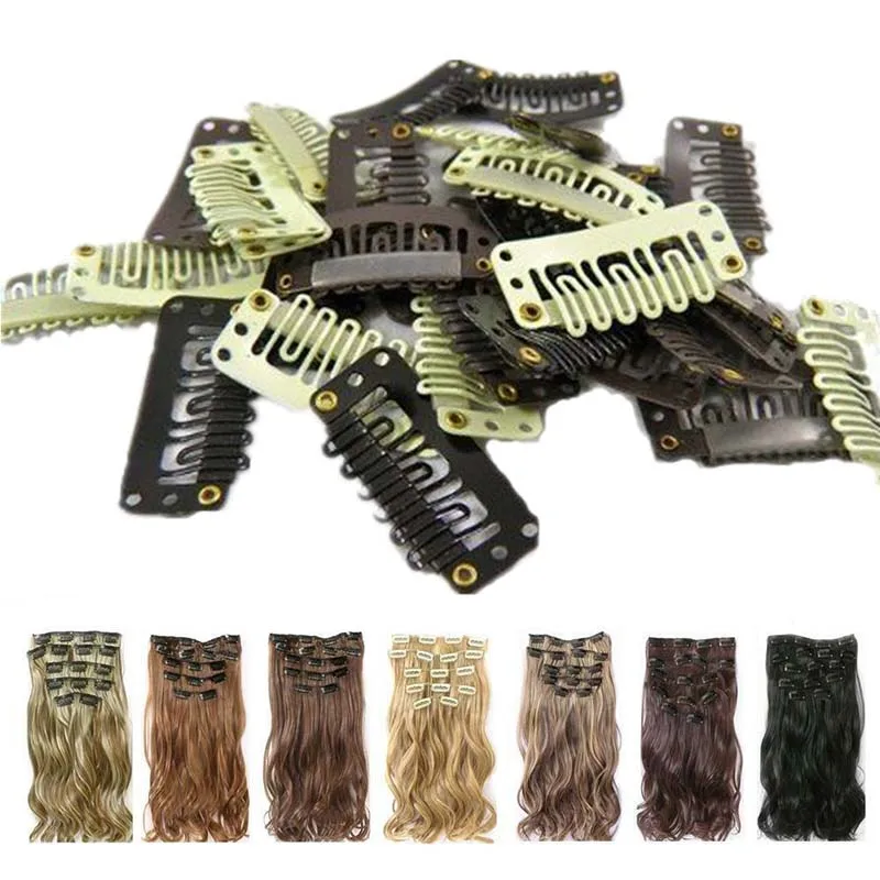 

2019 New 32mm 6-teeth Hair Extension Clips Snap Black Metal Clips With Silicone Back Clip Human Hair Extensions Wig Comb Unisex