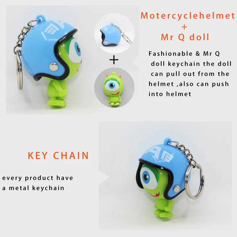 Новое поступление 3 цвета Mr Q один глаз Монстр мотоциклетный шлем брелок, 5 артикуляров можно перемещать, автомобильный брелок, подарок на Хэллоуин