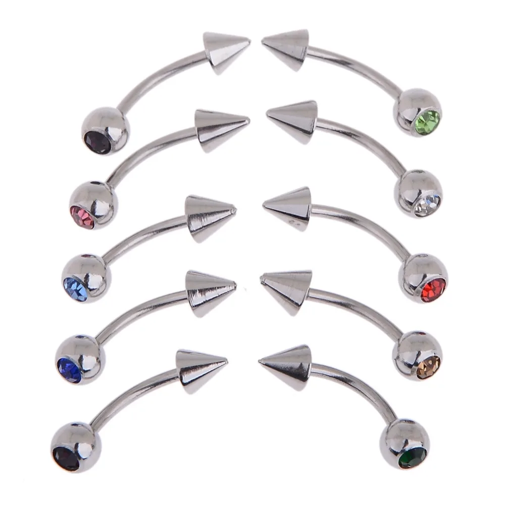 10 Pcs Mixed Color Stainless Steel Navel Button Rings Ball Belly Bar
