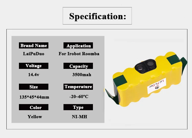 14,4 никель-металл-гидридный аккумулятор с напряжением 3500 мА/ч, Перезаряжаемые Батарея для iRobot робота-пылесос для чистки 500 550 560 600 650 700 780 800 серии