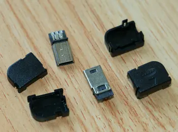 

4 Sets / lot black DIY 90 Angle Mini USB b 5 Pins Male Adapter Welding line Plug Connector Socket + Plastic Handle