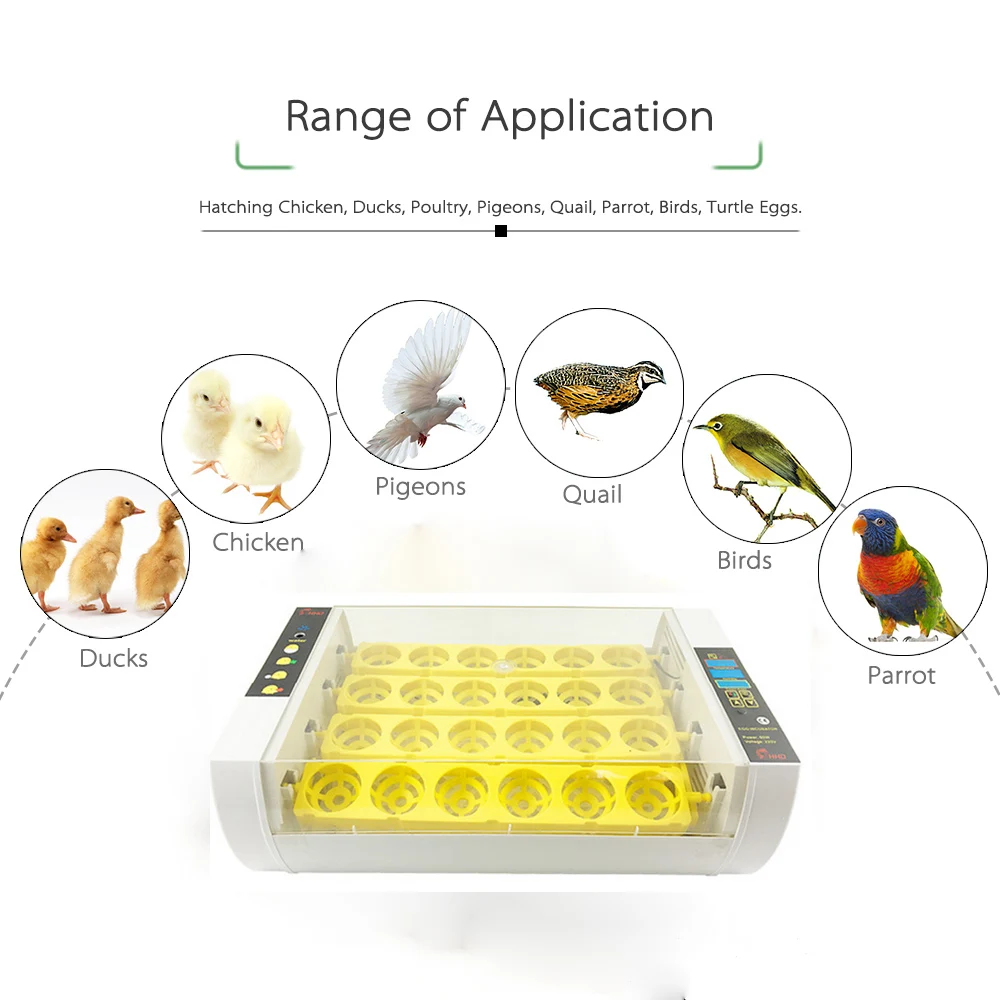 24 Automatic Egg Incubator Digital Clear Egg Farm Hatchery Machine Chicken Egg Hatcher Brooder Turning Temperature Control