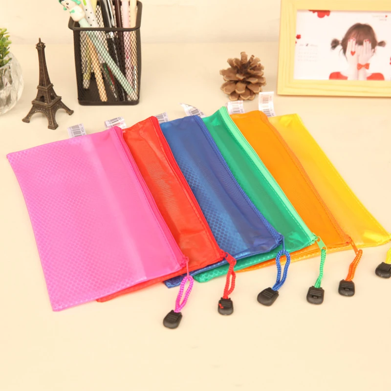 PVC A4 A5 A6 Zipper Mesh Bags Translucent Colorful Document Pouch File