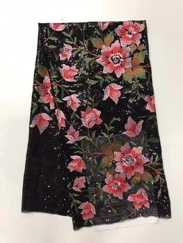 

African Lace Fabric 2019 High Quality Lace Fashion Gold and Black African Tulle Lace Fabric For Nigerian Wedding