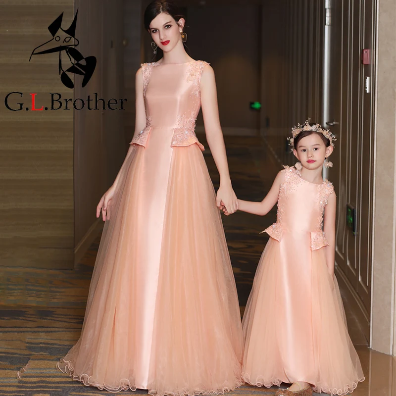 

Beading Pink Flower Girl Dress For Wedding Sequined Lace-Up Satin Tulle Kids Pageant Dress Birthday Catwalk Kids Evening Gowns