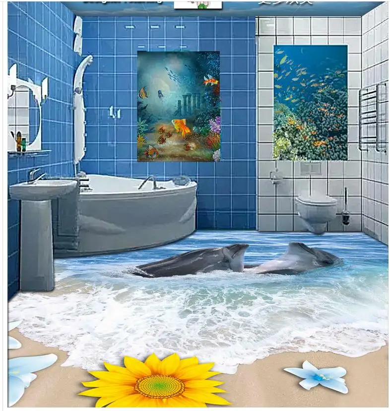 Custom Photo self adhesive 3D floor PVC waterproof floor 3d floor