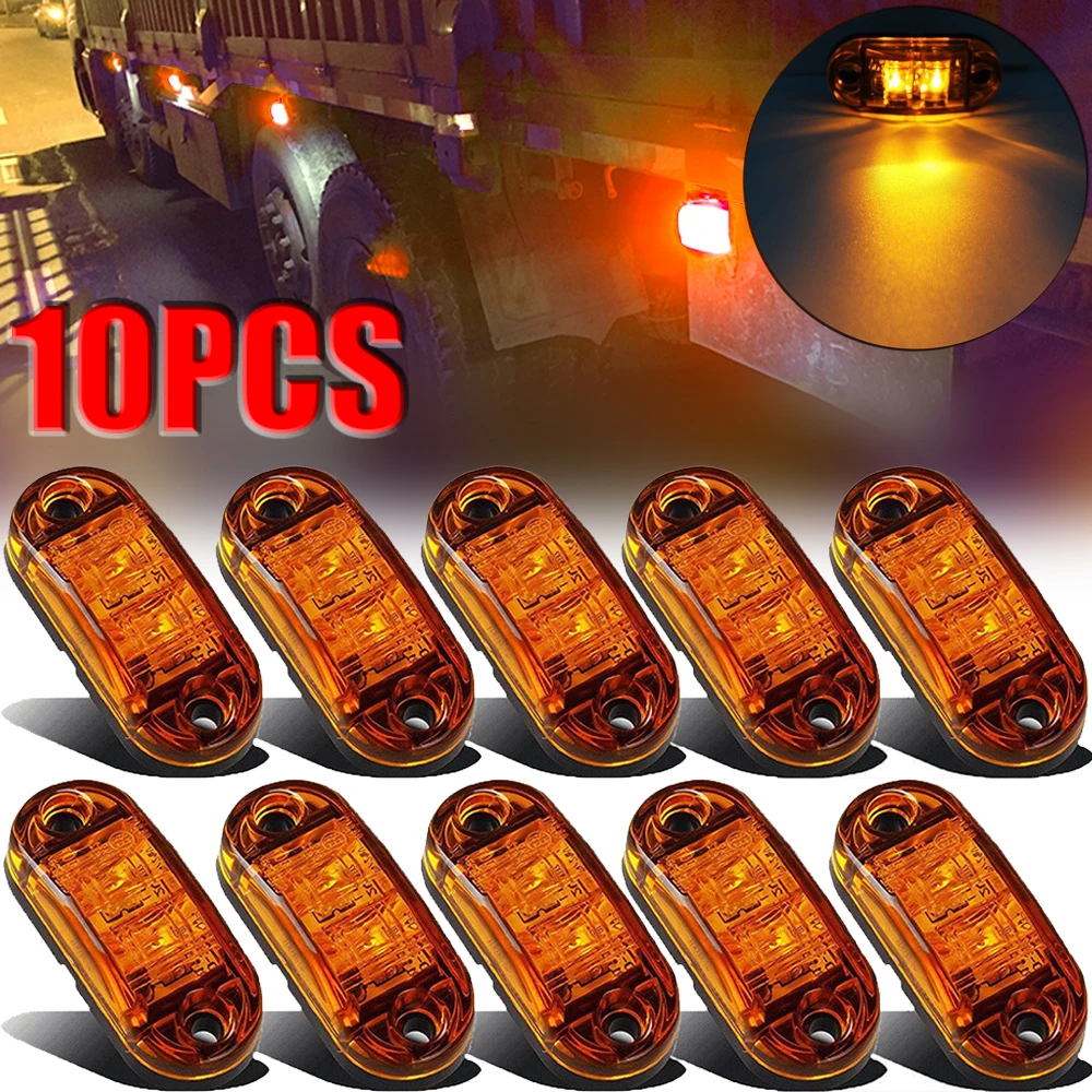 

10pcs/set 10V-30V LED Car Side Marker Tail Light Amber Trailer Truck Lamp Car Bus Truck External Lights Waterproof