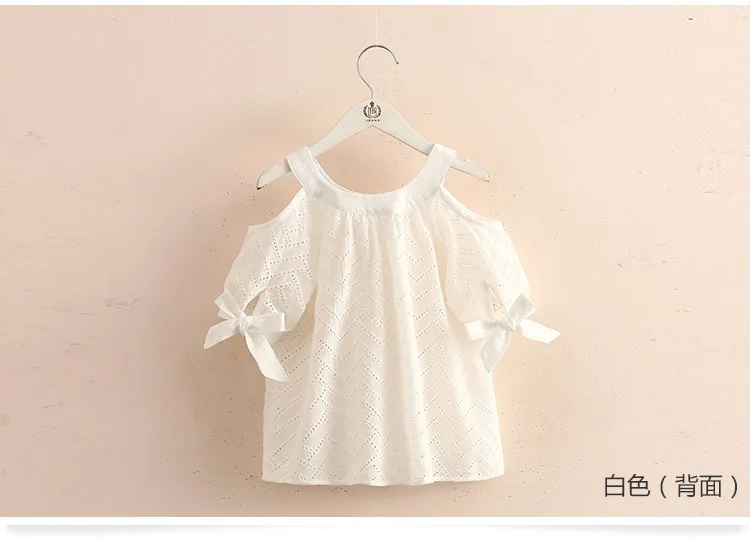 2018 Summer 2-10 Years Children Cotton Solid Color Off Shoulder Strapless Hollow Out Wave Little Sexy Kids Girl Dress Blouse (5)