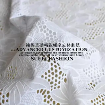 

130cm wide cotton floral embroideried white cut-out lace dress cheongsam fabric S092
