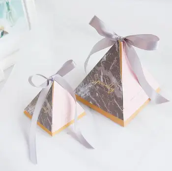 

60Pcs Pink Marble Triangular Pyramid Wedding Favors Candy Boxes Bomboniera Chocolate Box Party Supplies Gift Box