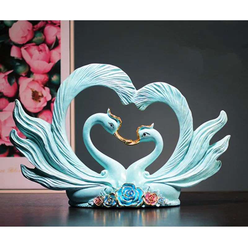 

European Style Lovers Heart Swan Colophony Crafts Sculpture Home Furnishing Articles Valentine's Day Gift G1976