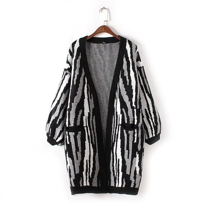 Ladies Oversized O Neck Loose Thick Sweater Printed Warm