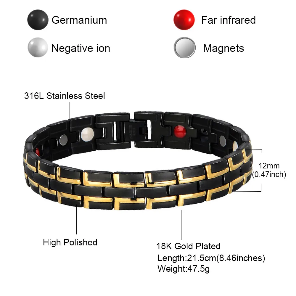 FINE4U B070 Популярные черные мужские браслеты для здоровья и браслеты Магнитная H мощность 316L нержавеющая сталь браслет с подвесками ювелирные изделия для мужчин