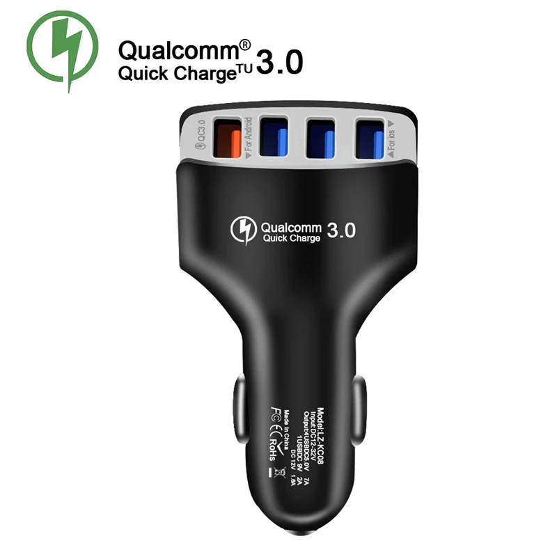 Быстрая зарядка 3,0 4 USB Автомобильное зарядное устройство адаптер QC3.0 Быстрая зарядка 4 порта автомобильное зарядное устройство для мобильного телефона iPhone samsung A40 Xiaomi 9T - Тип штекера: Black Charger