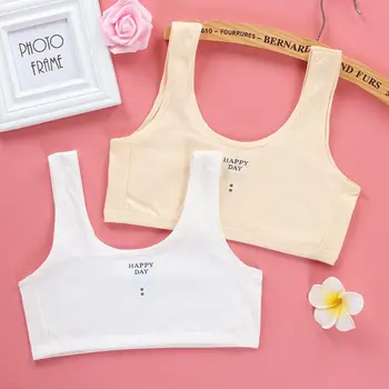 

Junior Girl Spaghetti Strap Sport Training Bra Contrast Color Plaid Print Underwear Double Layer Bralette Modal Breathable Vest