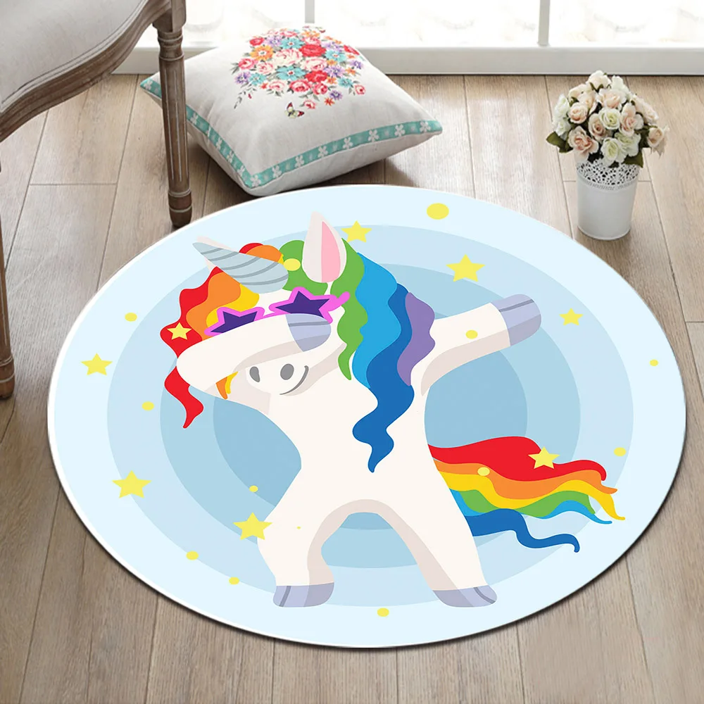 

Cartoon White Unicorn Swirl Large Round Carpet for Kids Home Living Room Memory Foam Bedroom Cushion Area Rug Bathroom Home Mat