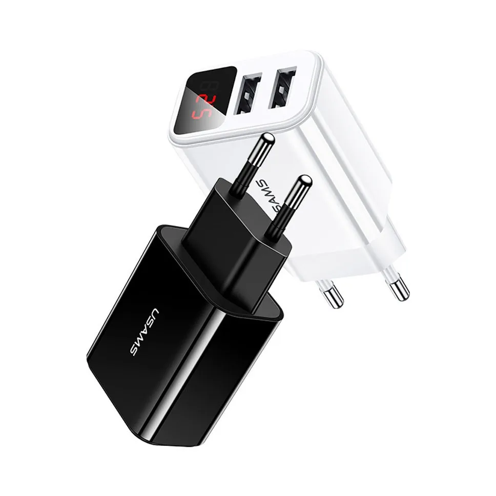 

Portable Fast Charger Adapter 5V 2.1A Quick Charging Block With Dual USB Ports And Digital Display For IPhone X 8 7 6 Samsung
