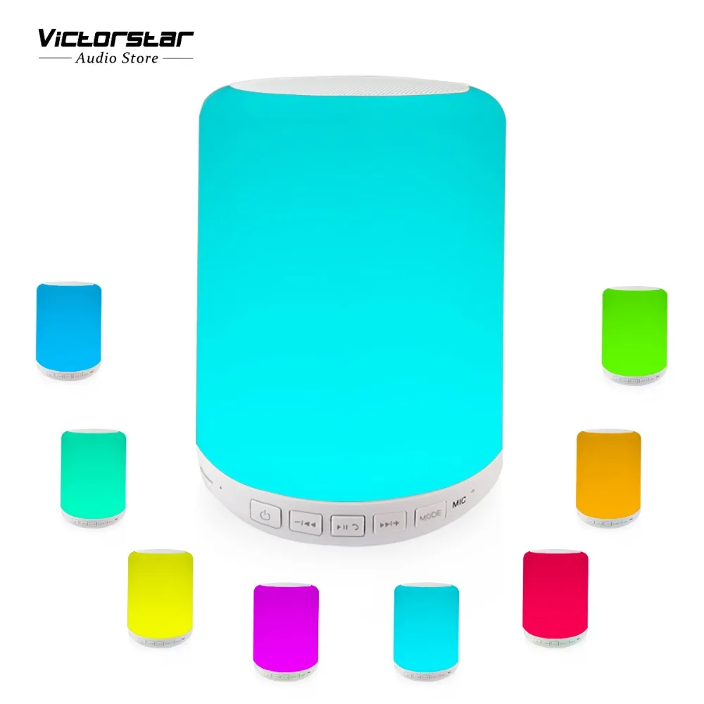 

Bluetooth Speaker with Touch Color Night Light, Chargeable Battery, FM Radio, USB/TF Card Play, AUX-In, Hand-free Supported