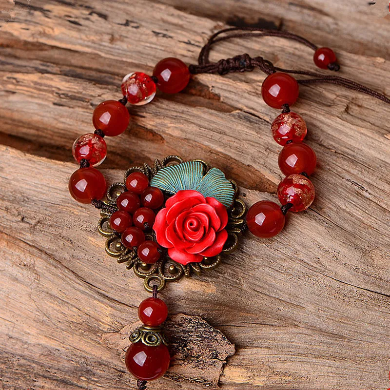 Yanting Vintage Palace Red Stone Bracelet Jewelry Handmade Cinnabar Flower  Copper Alloy Bracelets For Women Girls Female 056|Charm Bracelets| -  AliExpress