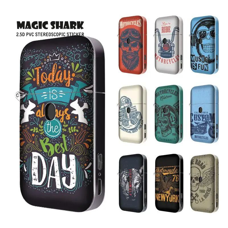 

Magic Shark Music is Fun Tiger Today is The Best Day Skull Motorcycle E Cigar Case Sticker Wrap Film for AURORA PLAY