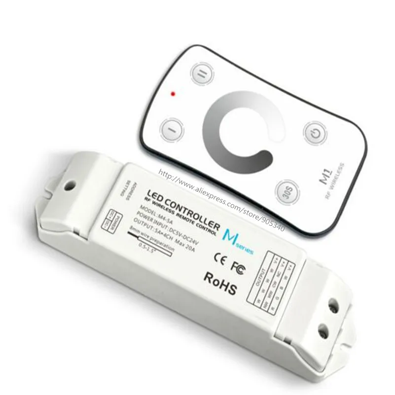 

M1+M4-5A, M1 touch RF remote with M4-5A CV Receiver LED dimmer controller,DC5V-DC24V input,5A*4CH Max 20A output 3 year warranty