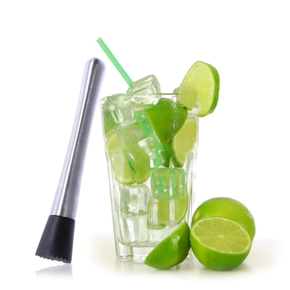 Stainless Steel Cocktail Muddler Wine Stirrer Ice Crusher Stick with