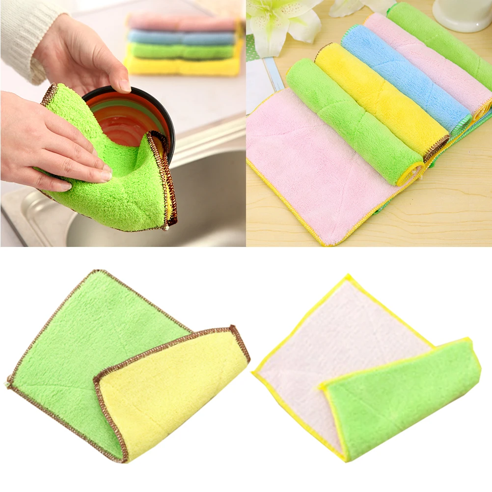 

2pcs/Pack Household Dishcloth Multipurpose Double-Side Microfiber Duster Cloth Dish Washing Cloth Kitchen Accessories