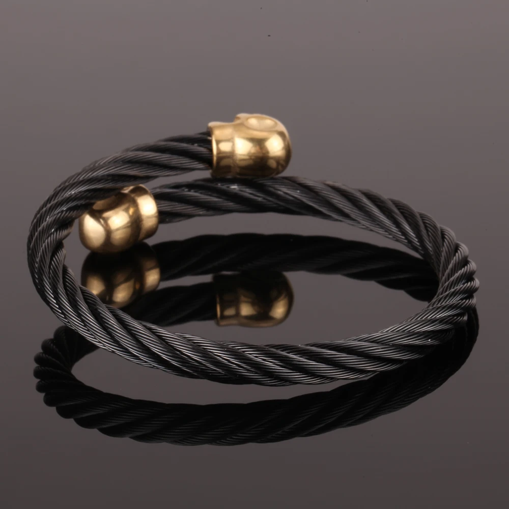 

MCLLROY Brand Northskull Open Cuff Bangle Men Jewelry Punk Black CZ Eyes Skull Bangle Titanium Steel Bracelet For Male Homme