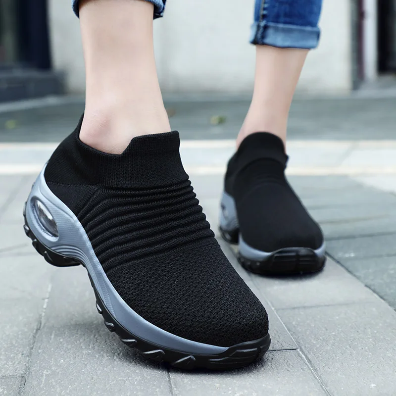 Женская обувь популярные дизайнерские женские кроссовки c воздушными подушками женские носки удобные легкие кроссовки на платформе - Цвет: Black