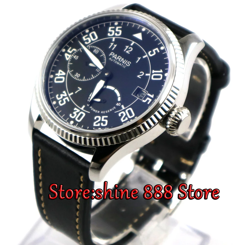 

45mm parnis Black dial Power Reserve ST2530 Automatic Movement Men's Mechanical Wristwatch