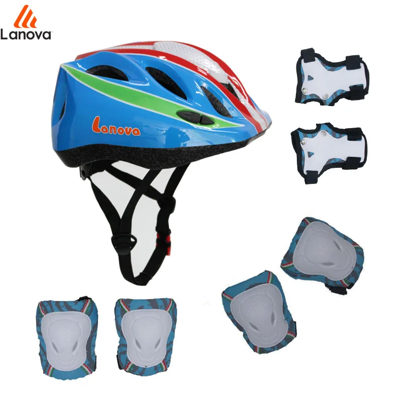 

LANOVA 7Pcs/set Cycling Skating Skateboard Protector Helmet Elbow Knee Pads Wrist Sport Children Bike Bicycle Roller safety