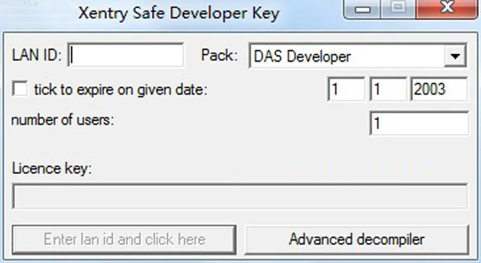 Для DAS разработчика Keygen программного обеспечения для Xentry Safe ключа разработчика