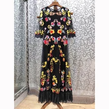 High quality embroidered floral lace dress 2019 spring runways half sleeves dress women's party dress G157 floral embroidered lace panel slip dress