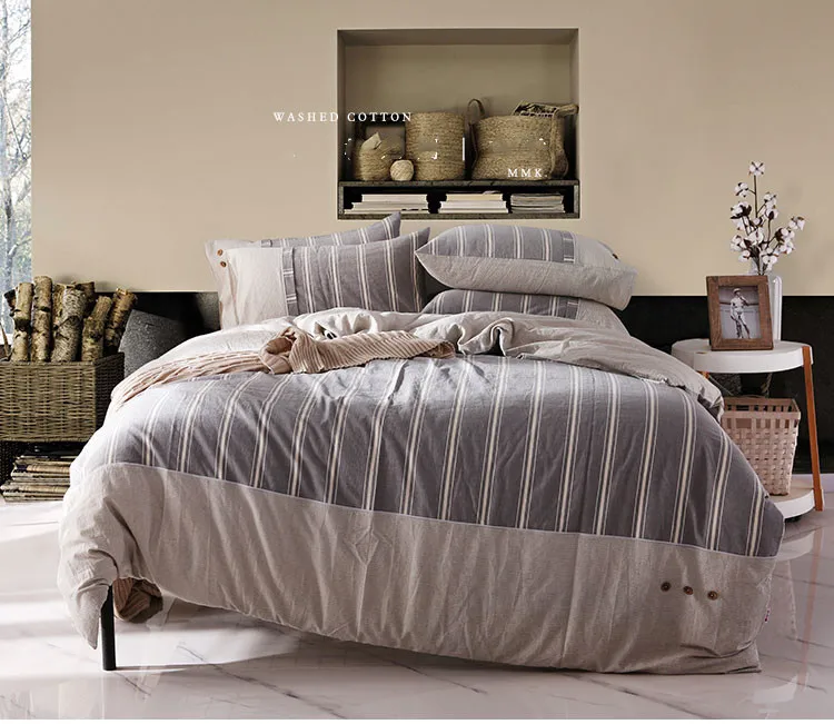 4 шт./компл. одеяло постельных принадлежностей серый+ белый полосы сладкие ночные сны пододеяльник простыня, наволочка из хлопка 2 размера L/XL