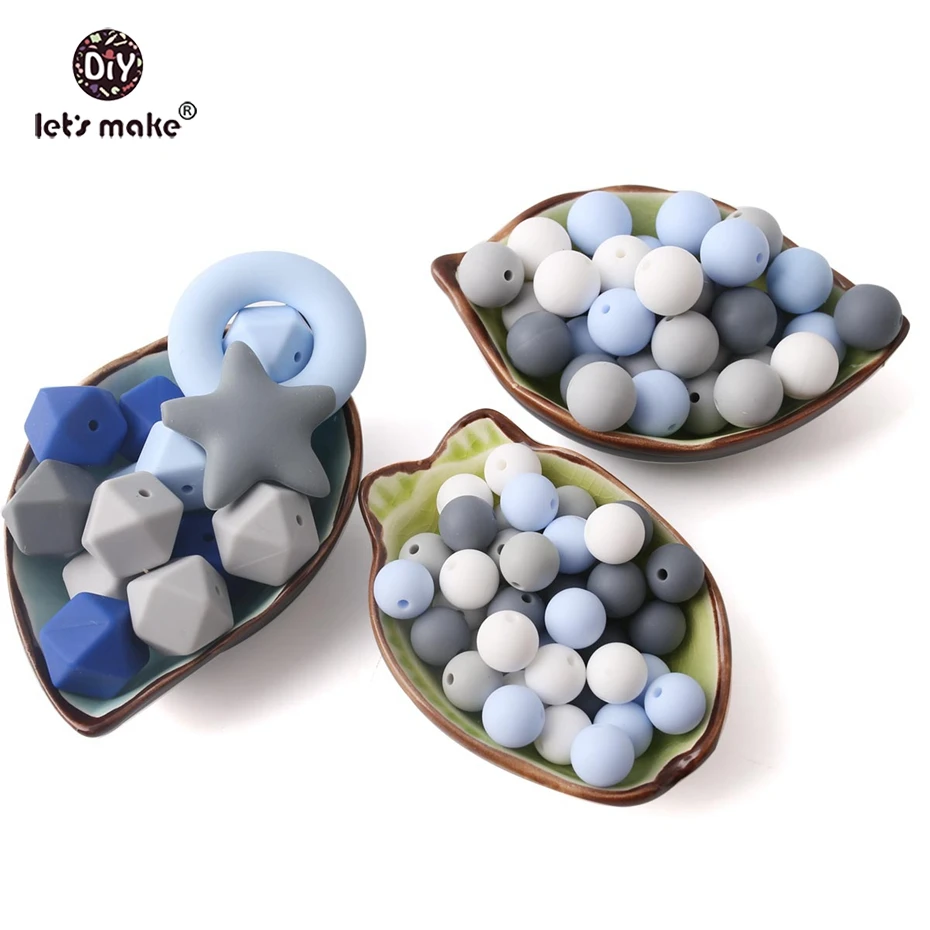 

Let's make 102pcs Gray And Blue Beads Silicone Star Hexagon DIY Beads Teething Ring Making Bracelet Accessories Silicone Teether