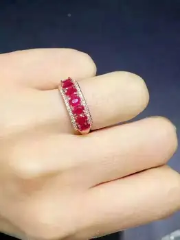 

Natural red ruby gem Ring Natural gemstone ring S925 sterling silver trendy luxurious array women girl wedding gift Jewelry