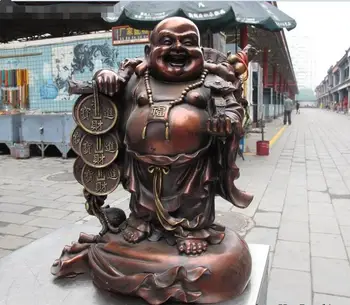 

Buddhism Bronze Copper RuYi Wealth Happy Laughter Maitreya Buddha Statue