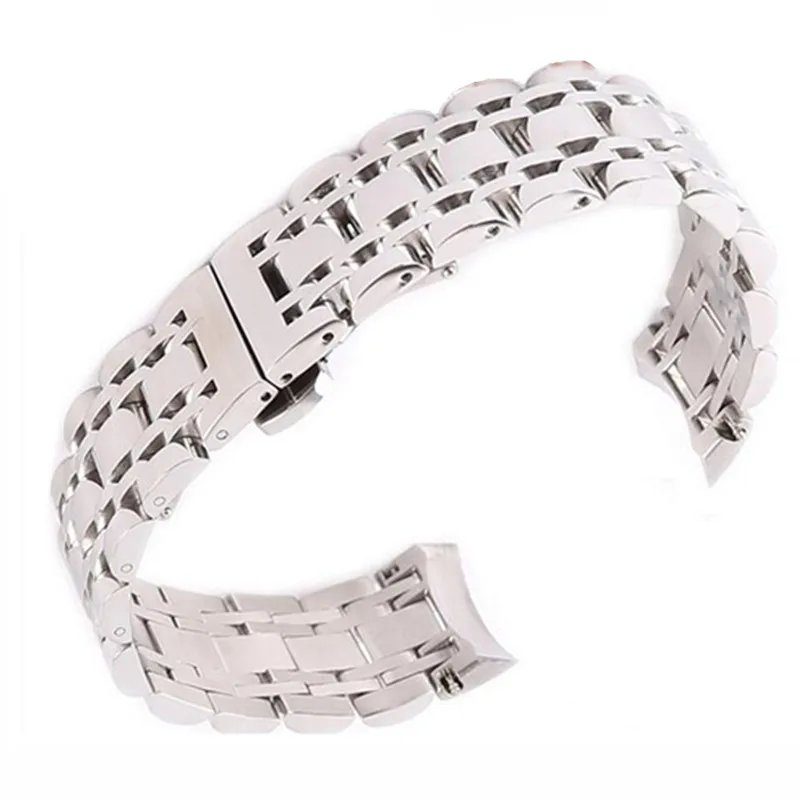 Silver Stainless Steel Solid Links Watch Band Strap Bracelet Curved End / Arc Degree 20mm
