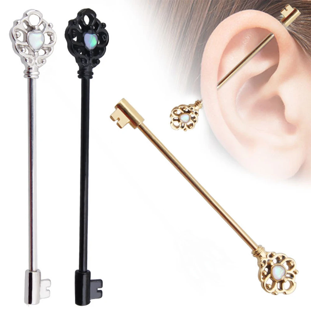 1 PC Hollow Key Industrial Barbell Earring Stainless Steel Cartilage