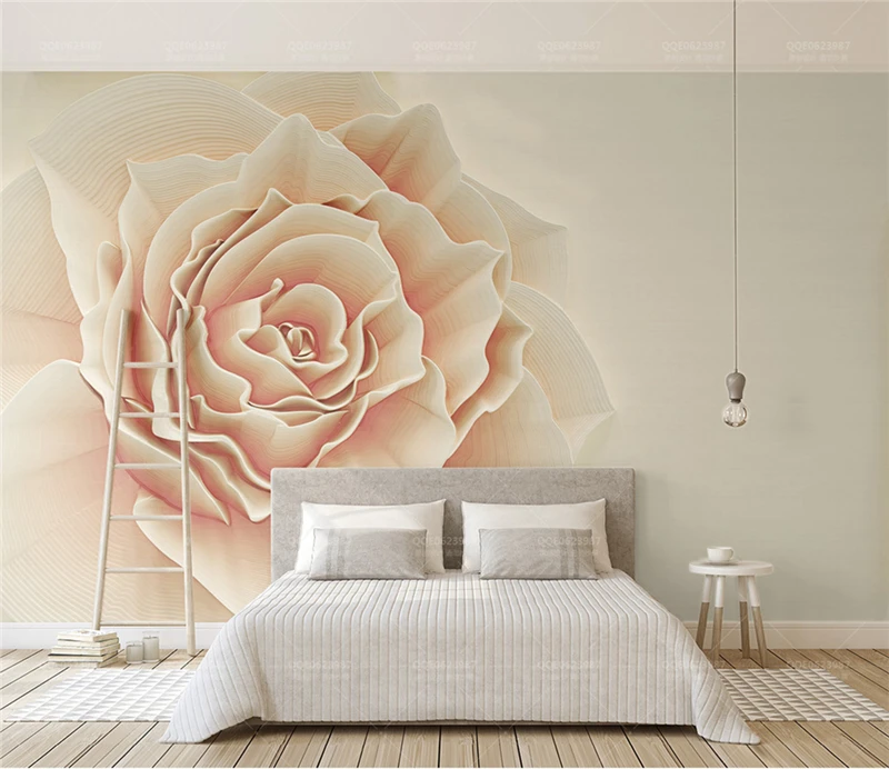 Interior Decoration Self-definition Size 3d Simple Embossed Rose Flower Nordic Stereo TV Background Wall Painting Wallpaper