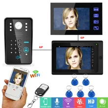 YobangSecurity Video Intercom 2x 7 Inch Monitor Wifi Wireless Video Door Phone Doorbell Camera Intercom System Android IOS APP yobangsecurity 5 units apartment video intercom 7 inch monitor wired video doorbell door phone speakphone intercom system kit
