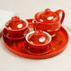 Китайская Свадебная красная чайная чаша, Набор чашек с драконом Фениксом, двойное счастье, керамическая крышка для чашки вина, подарок на празднование брака