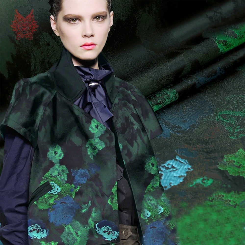 

American style lovely green Elves positioning jacquard brocade fabric apparel for dress coat tela tecidos stoffen fabrc SP4890
