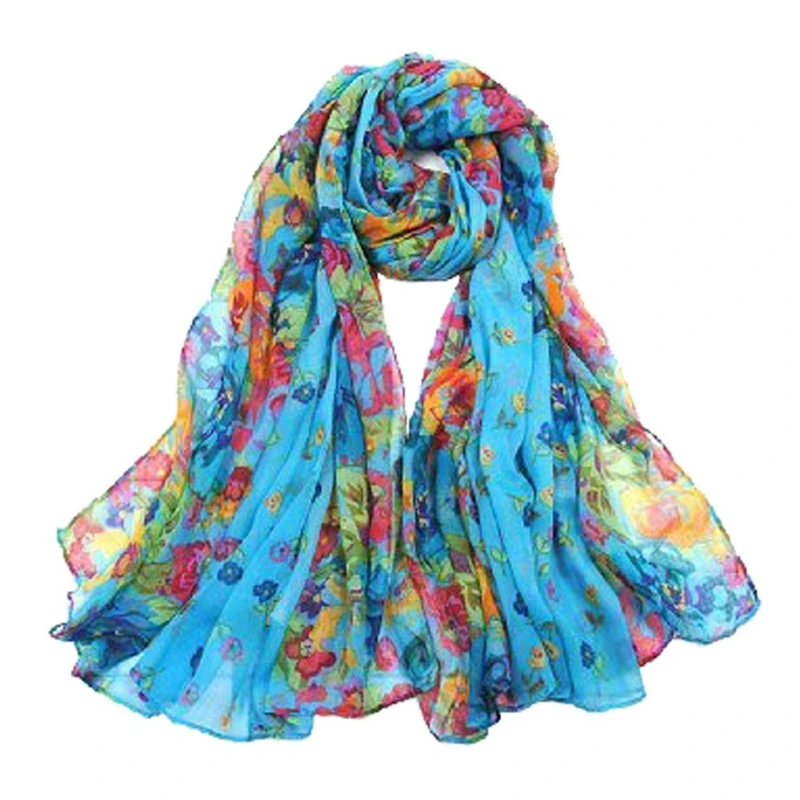 

Women's Spring Autumn Fashion Blue Soft Big Long Scarf Vintage Printing Scarves 160*50cm