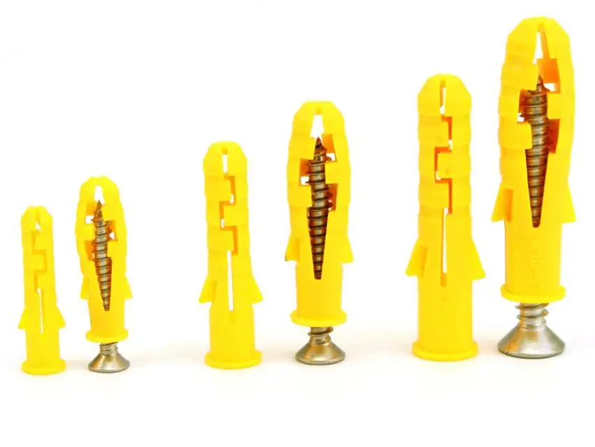 10pcs M8 Self-tapping Phillips Screws Small Yellow Fix Screw Plug Pipe Plastic Wall Mounted Anchor Expansion Bolt Tube Set | Обустройство