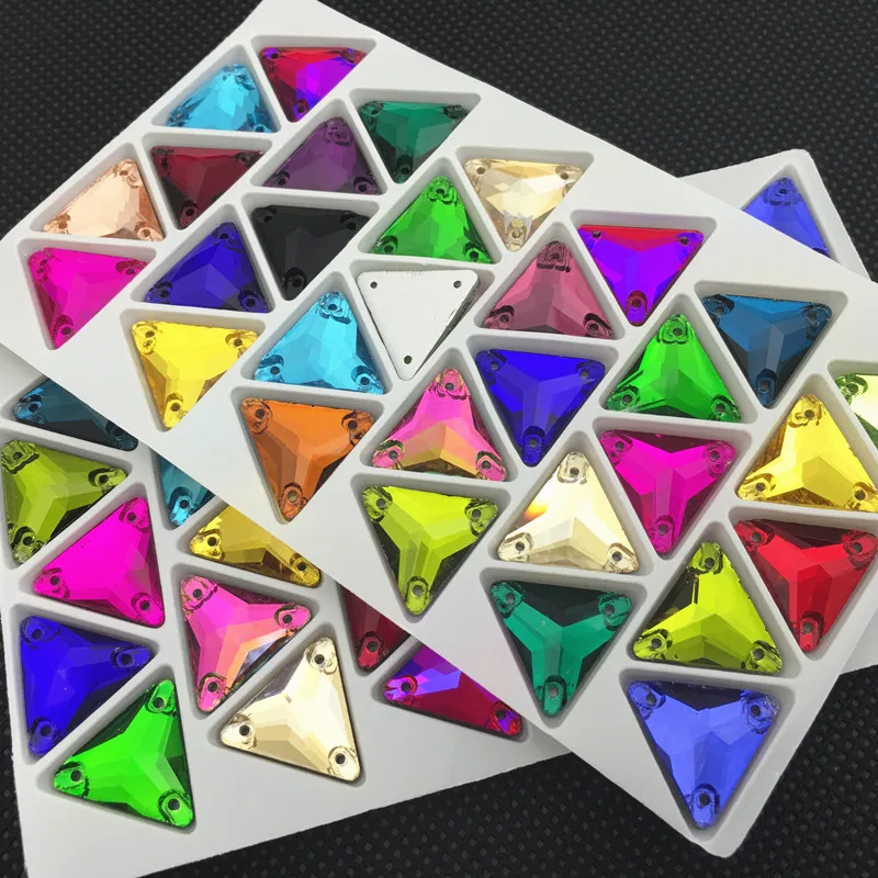

22mm 12pcs Triangle Rhinestone More Color Glass Crystal Sew-on Stone For costume Dress Clothes Crafts