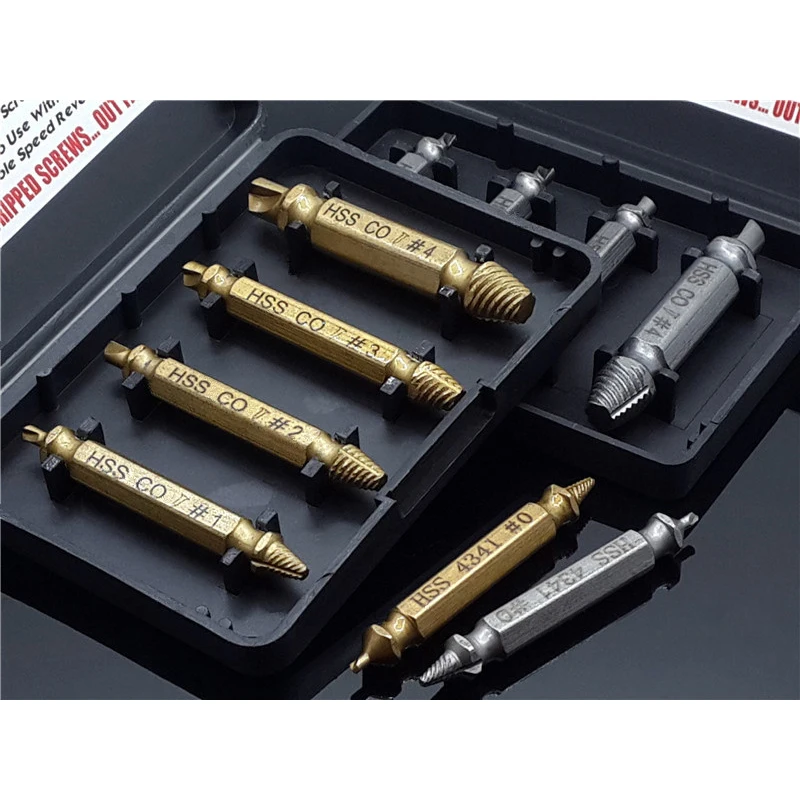 

4Pcs Set HSS CO Titanium Damaged Screw Extractor Drill Bits Guide Broken Speed Out Easy Bolt Stud Stripped Screw Remover Tool