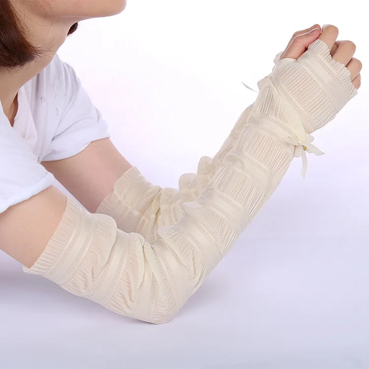 58cm Long Summer Lace Sun Gloves Femme Fingerless Gloves  Anti-UV Sunscreen Protection Ice Silk Eldiven Ladys Driving Gloves (20)